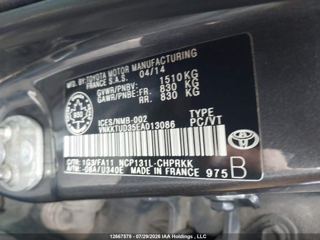 Toyota Yaris 2014 VNKKTUD35EA013086 Image 9