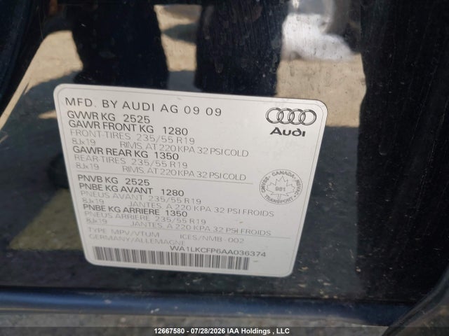 Продаж на аукціоні авто 2010 Audi Q5 3.2 Premium, vin: WA1LKCFP6AA036374, номер лоту: 12667580