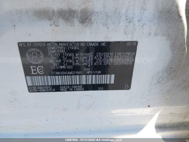 Продаж на аукціоні авто 2010 Toyota Rav4 Sport V6, vin: 2T3RK4DV5AW021969, номер лоту: 12667604