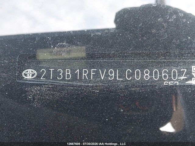 12667608 :رقم المزاد ، 2T3B1RFV9LC080607 vin ، 2020 Toyota Rav4 Le مزاد بيع