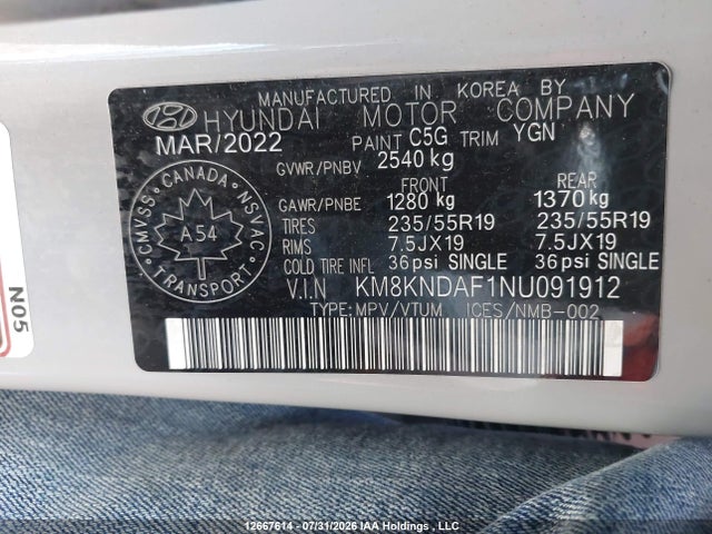 12667614 :رقم المزاد ، KM8KNDAF1NU091912 vin ، 2022 Hyundai Ioniq 5 Sel مزاد بيع