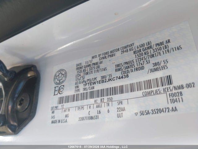 1FTEW1EB2JKC74438 Ford F150 Supercrew
