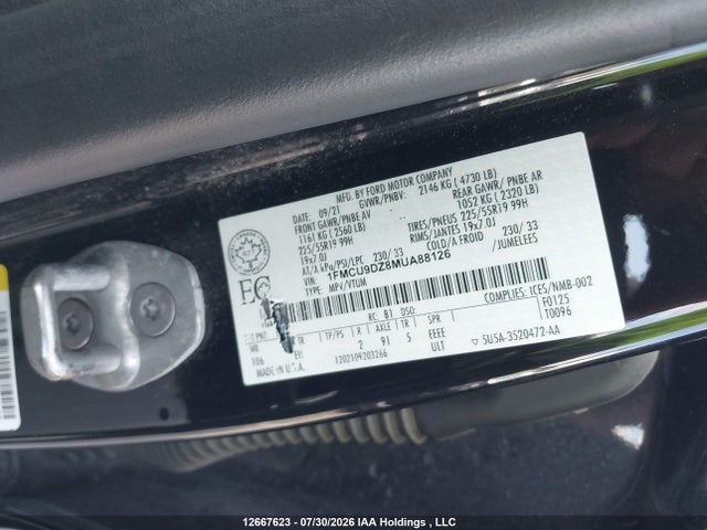 Aukcja sprzedaży 2021 Ford Escape Titanium Hybrid, vin: 1FMCU9DZ8MUA88126, numer aukcji: 12667623