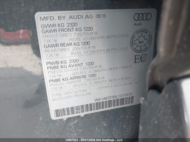 Audi Q3 PREMIUM 2020 WA1AECF30L1017432 Image 9