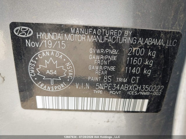 5NPE34ABXGH350222 Hyundai Sonata Sport/limited