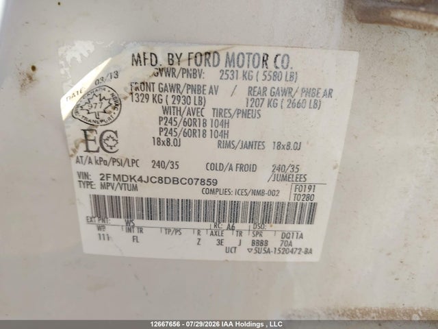 Продажа на аукционе авто 2013 Ford Edge Sel, vin: 2FMDK4JC8DBC07859, номер лота: 12667656