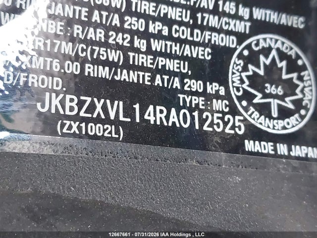 JKBZXVL14RA012525 Kawasaki Zx1002 L