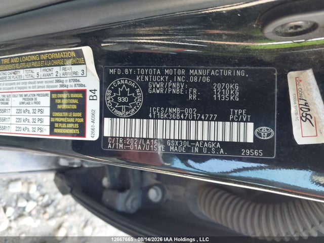 Продажа на аукционе авто 2007 Toyota Avalon Xl/xls/touring/limited, vin: 4T1BK36B47U174777, номер лота: 12667665