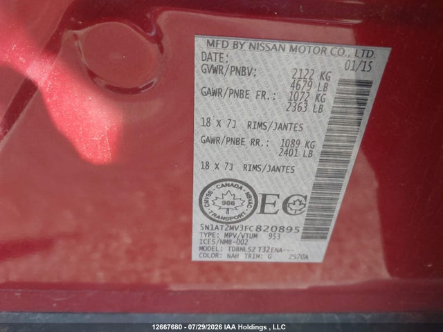5N1AT2MV3FC820895 Nissan Rogue S/sl/sv