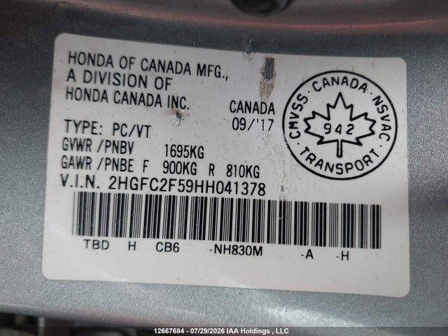 Honda Civic 2017 2HGFC2F59HH041378 Image 9