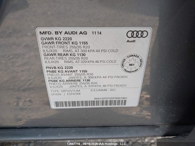 WA1GFEFS5FR007981 Audi Q3 Prestige