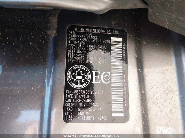 Aukcja sprzedaży 2026 Nissan Rogue S, vin: JN8BT3AB6TW094859, numer aukcji: 12667740