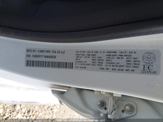 1C6SRFFT1NN469232 RAM 1500 Big Horn/lone Star