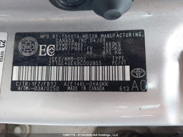 Продаж на аукціоні авто 2009 Toyota Corolla Matrix Xrs, vin: 2T1GE40E69C002955, номер лоту: 12667778