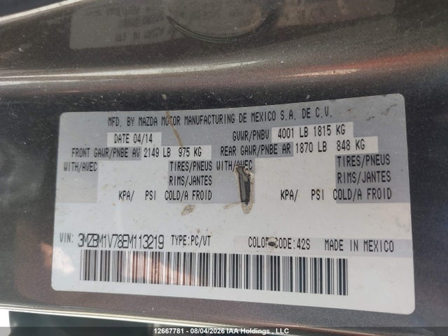Продажа на аукционе авто 2014 Mazda Mazda3 Gs-sky, vin: 3MZBM1V78EM113219, номер лота: 12667781