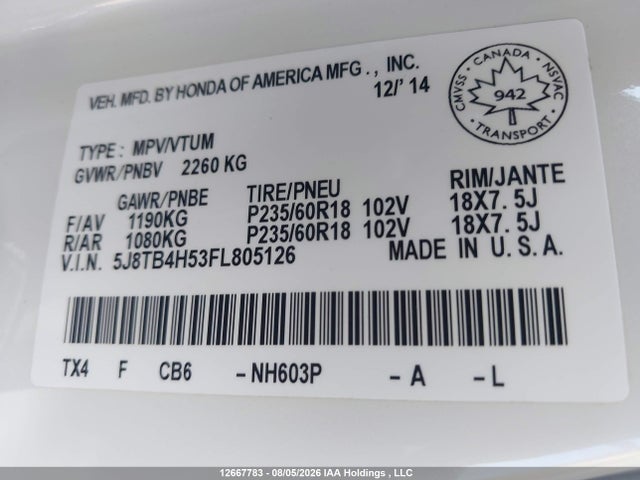 Acura Rdx Technology 2015 5J8TB4H53FL805126 Image 9