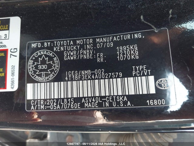 Продажа на аукционе авто 2010 Toyota Camry Se/le/xle, vin: 4T1BF3EK4AU027579, номер лота: 12667787