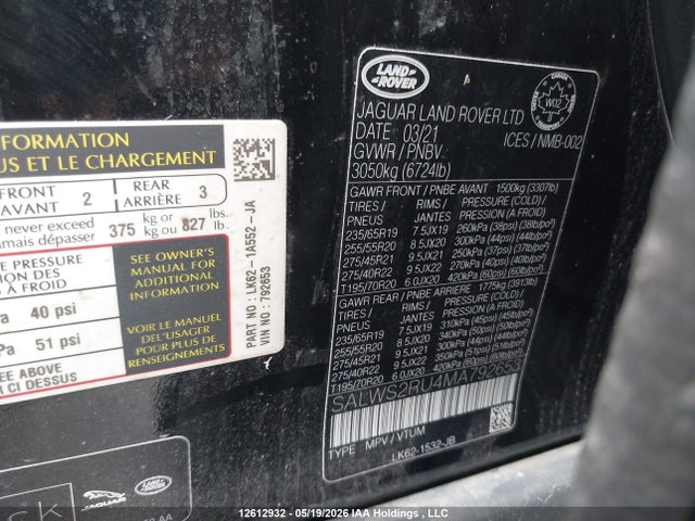 SALWS2RU4MA792653 Land Rover Range Rover Sport Hst Mhev
