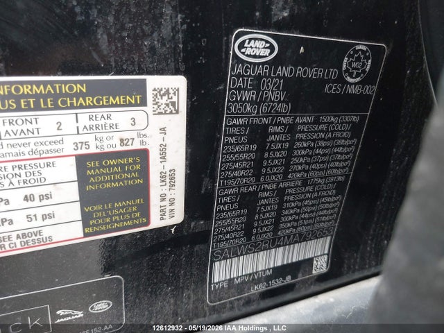 SALWS2RU4MA792653 Land Rover Range Rover Sport Hst Mhev