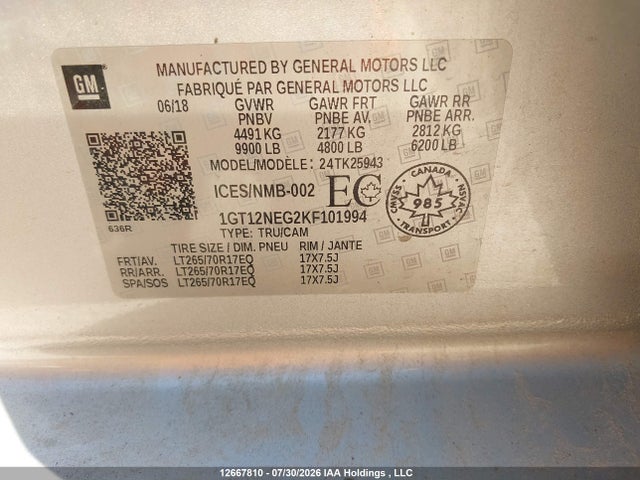 2019 Gmc Sierra K2500 Heavy Duty მანქანა იყიდება აუქციონზე, vin: 1GT12NEG2KF101994, აუქციონის ნომერი: 12667810