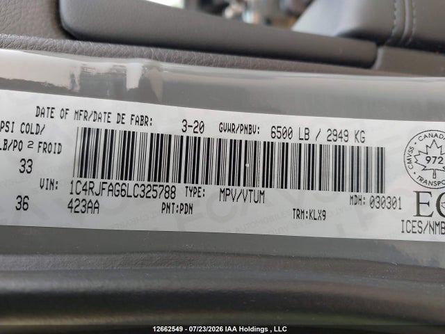 Продаж на аукціоні авто 2020 Jeep Grand Cherokee Altitude, vin: 1C4RJFAG6LC325788, номер лоту: 12662549