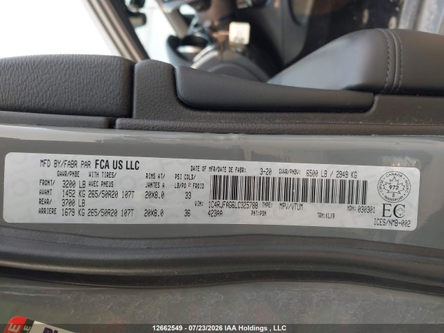 Продажа на аукционе авто 2020 Jeep Grand Cherokee Altitude, vin: 1C4RJFAG6LC325788, номер лота: 12662549
