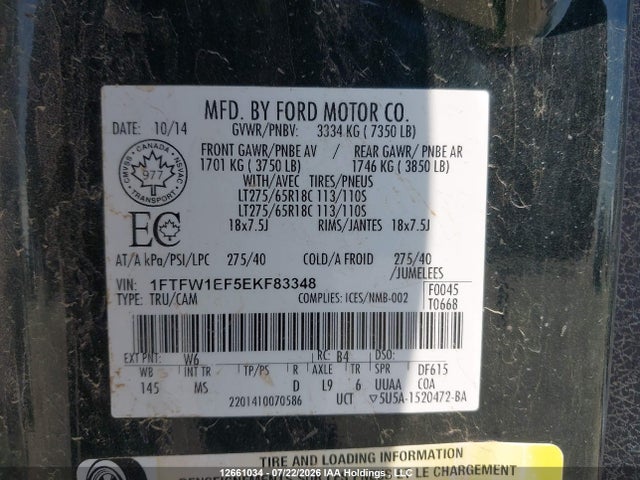 Продаж на аукціоні авто 2014 Ford F-150 Xlt, vin: 1FTFW1EF5EKF83348, номер лоту: 12661034