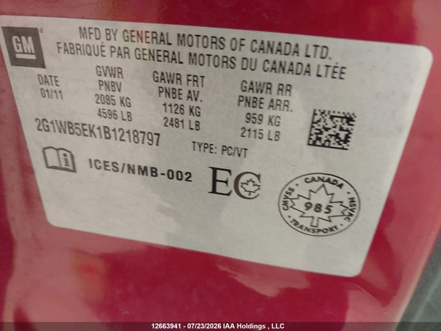 Продаж на аукціоні авто 2011 Chevrolet Impala Lt, vin: 2G1WB5EK1B1218797, номер лоту: 12663941