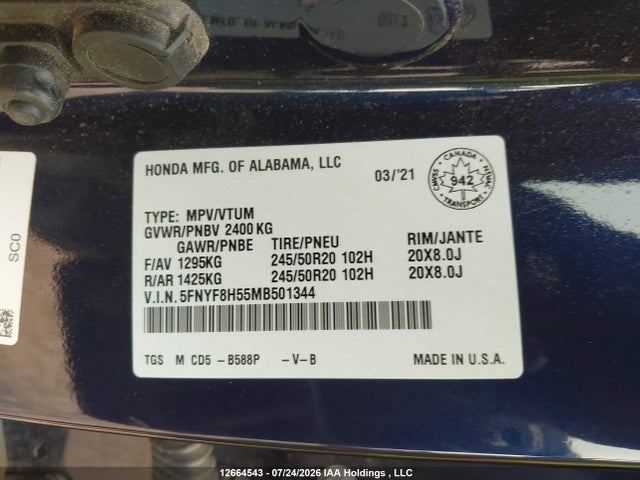 Honda Passport Ex-l 2021 5FNYF8H55MB501344 Image 18