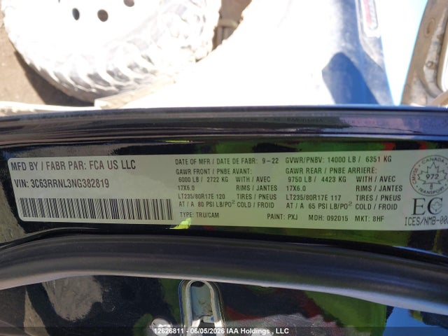 12626811 :رقم المزاد ، 3C63RRNL3NG382819 vin ، 2022 Ram 3500 Limited Longhorn مزاد بيع