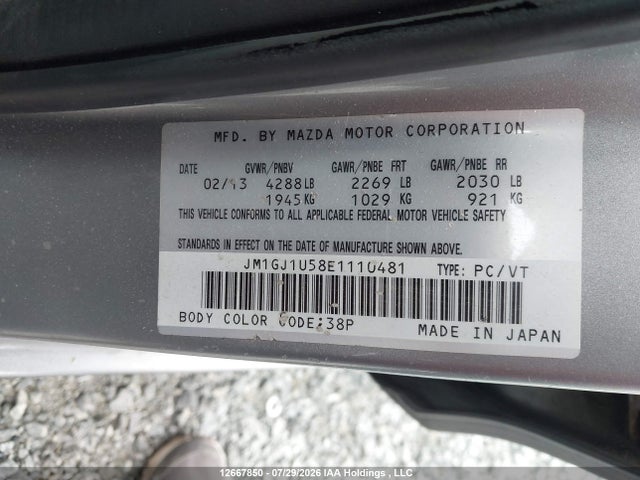 Aukcja sprzedaży 2014 Mazda Mazda6 Gx, vin: JM1GJ1U58E1110481, numer aukcji: 12667850