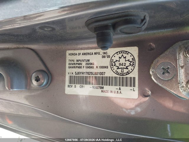 Auction sale of the 2005 Honda Element Ex, vin: 5J6YH17625L801007, lot number: 12667856