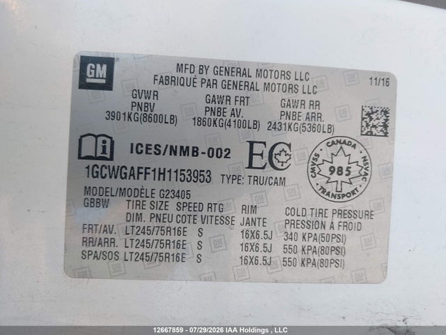 1GCWGAFF1H1153953 Chevrolet Express G2500