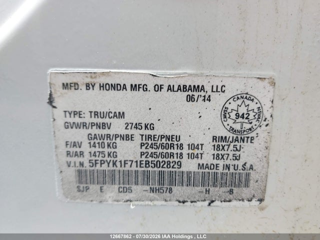 Honda Ridgeline Sport 2014 5FPYK1F71EB502829 Image 20