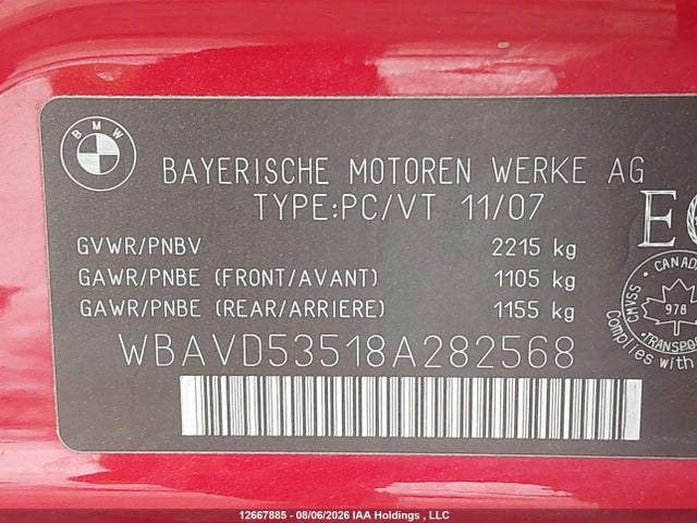 Продажа на аукционе авто 2008 Bmw 335 Xi, vin: WBAVD53518A282568, номер лота: 12667885