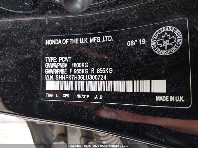 Honda Civic 2020 SHHFK7H36LU300724 Image 9