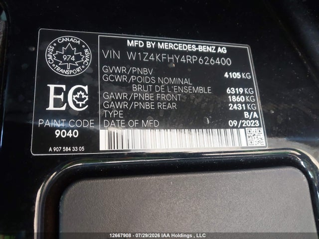 12667908 :رقم المزاد ، W1Z4KFHY4RP626400 vin ، 2024 Mercedes-benz Sprinter 2500 High Roof 4-cyl Diesel مزاد بيع