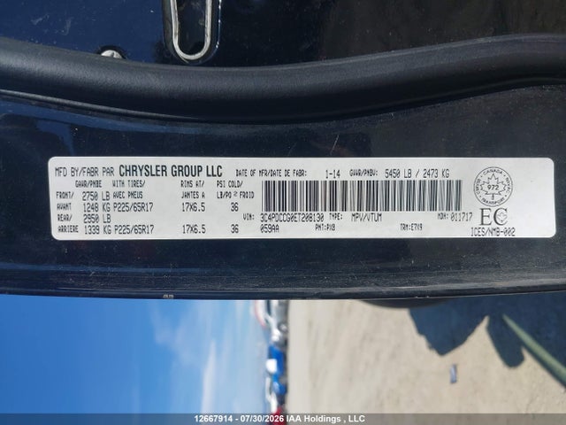 Aukcja sprzedaży 2014 Dodge Journey Sxt, vin: 3C4PDCCG0ET208130, numer aukcji: 12667914