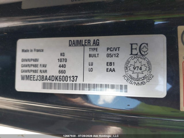 Aukcja sprzedaży 2013 Smart Fortwo Pure/passion, vin: WMEEJ3BA4DK600137, numer aukcji: 12667938