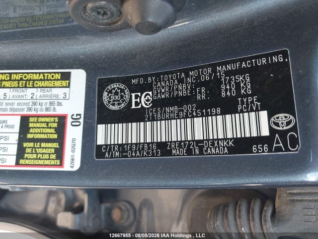 Toyota Corolla 2015 2T1BURHE9FC451198 Image 9