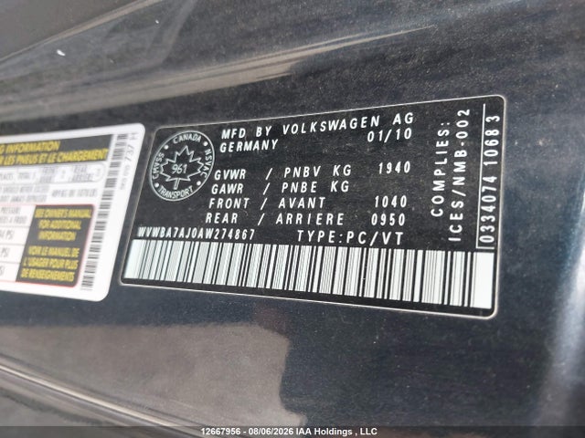 Продажа на аукционе авто 2010 Volkswagen Golf, vin: WVWBA7AJ0AW274867, номер лота: 12667956