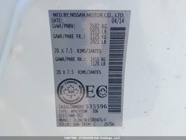 Infiniti QX60 2014 5N1AL0MM0EC535596 Image 9