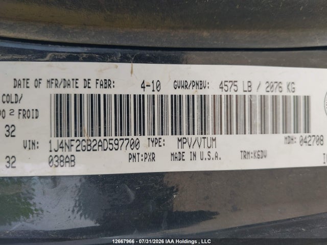 2010 Jeep Patriot North მანქანა იყიდება აუქციონზე, vin: 1J4NF2GB2AD597700, აუქციონის ნომერი: 12667966