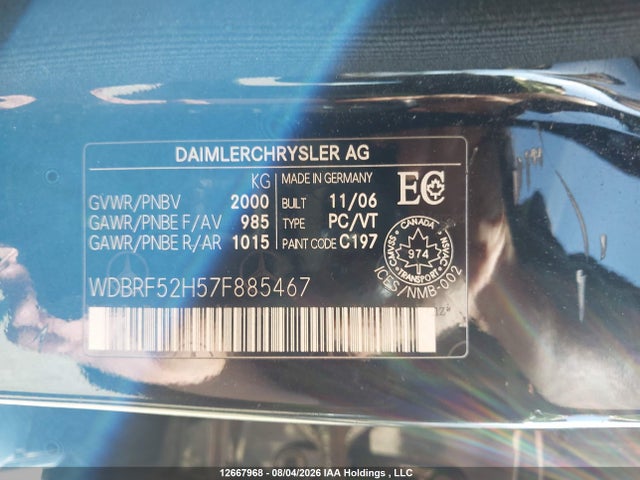 Продажа на аукционе авто 2007 Mercedes-benz C 230, vin: WDBRF52H57F885467, номер лота: 12667968