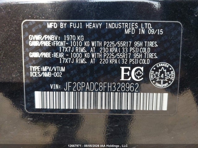 JF2GPADC8FH328962 Subaru Xv Crosstrek 2.0 Premium