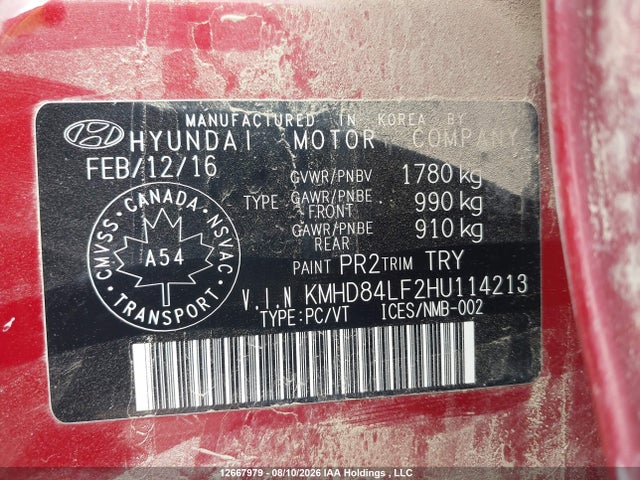KMHD84LF2HU114213 Hyundai ELANTRA GL