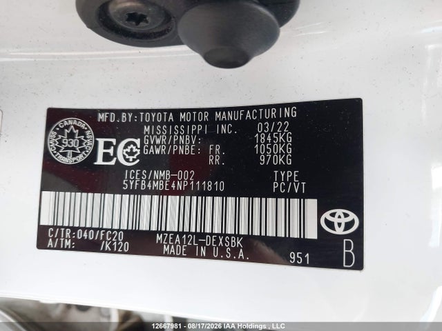 Toyota COROLLA SE 2022 5YFB4MBE4NP111810 Image 9