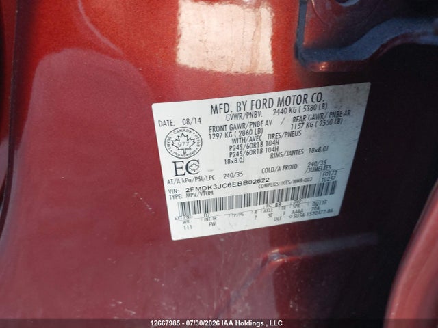Aukcja sprzedaży 2014 Ford Edge Sel, vin: 2FMDK3JC6EBB02622, numer aukcji: 12667985