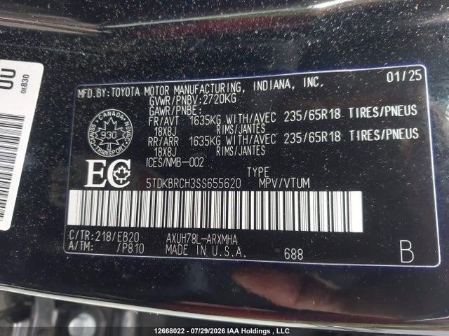 Продаж на аукціоні авто 2025 Toyota Highlander Hybrid Xle, vin: 5TDKBRCH3SS655620, номер лоту: 12668022