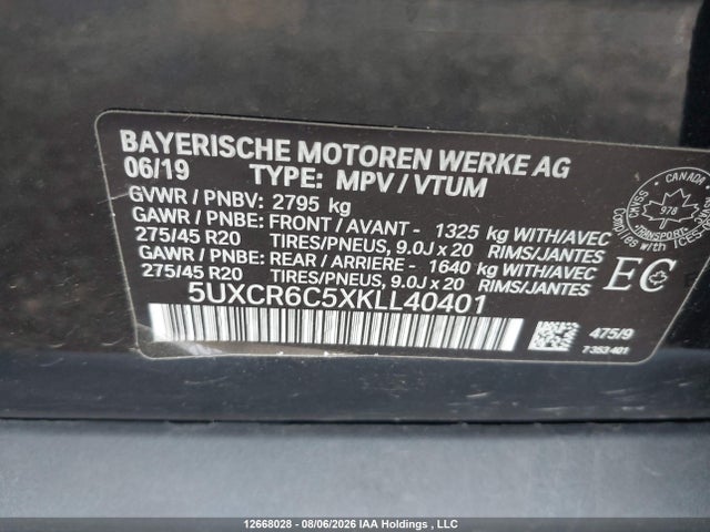Продаж на аукціоні авто 2019 Bmw X5 Xdrive40i, vin: 5UXCR6C5XKLL40401, номер лоту: 12668028